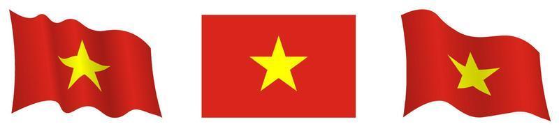 bandera de la república de vietnam en posición estática y en movimiento, desarrollándose en el viento en colores y tamaños exactos, sobre fondo blanco vector