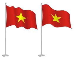 flag of republic of Vietnam on flagpole waving in wind. Holiday design element. Checkpoint for map symbols. Isolated vector on white background