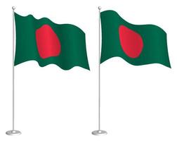 flag of republic of Bangladesh on flagpole waving in wind. Holiday design element. Checkpoint for map symbols. Isolated vector on white background