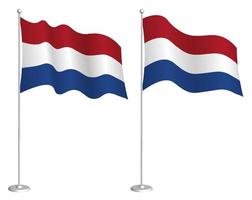 bandera de holanda, países bajos en asta de bandera ondeando en el viento. elemento de diseño de vacaciones. punto de control para los símbolos del mapa. vector aislado sobre fondo blanco