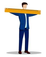 man in business suit holds large ruler in his hands. Size plays important role. Vector