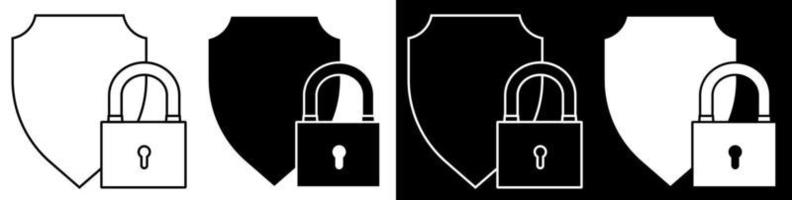 Locked padlock on background of shield. Reliable secure storage of information and property. Vector