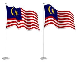 flag of malaysia flag on flagpole waving in wind. Holiday design element. Checkpoint for map symbols. Isolated vector on white background