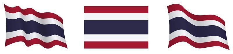 bandera del reino de tailandia en posición estática y en movimiento, desarrollándose en el viento en colores y tamaños exactos, sobre fondo blanco vector