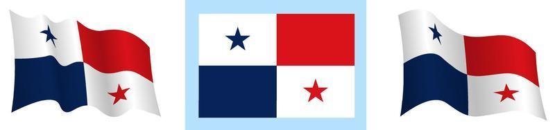 bandera de la república de panamá en posición estática y en movimiento, ondeando en el viento en colores y tamaños exactos, sobre fondo blanco vector