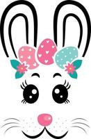 The face of the bunny with a wreath of eggs. Easter bunny face vector