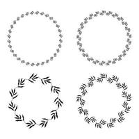 Illustration of collection of assorted circle shaped black frames made of plants on white isolated background vector