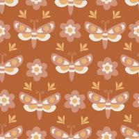 Boho butterfly retro seamless pattern vector