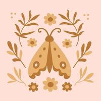 Retro greeting card with butterfly and flowers in boho style vector