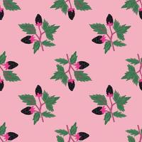 Freehand wild strawberry branch seamless pattern. Hand drawn wild berries floral wallpaper. Strawberry plant endless backdrop. vector