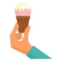 icono de helado en la mano, estilo plano vector