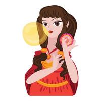 Girl with bubble gum icon, cartoon style vector
