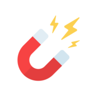 Horseshoe magnet icon with lightning shaped attraction. png