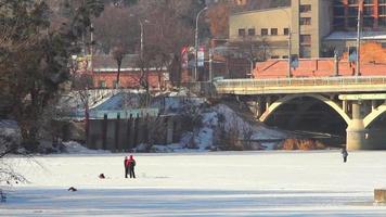 People walking on iced road video