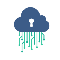 Cloud Computing. The padlock that locks the clouds. The concept of preventing data loss on the network. png