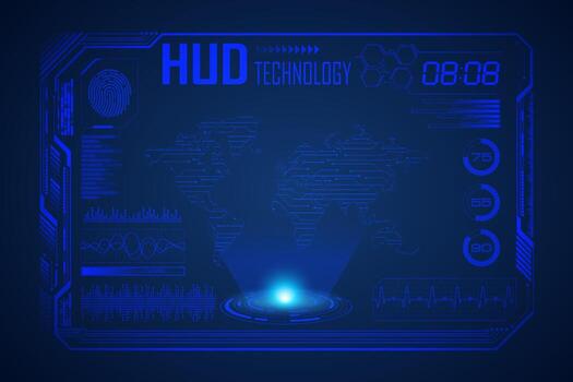 Modern HUD Technology Screen Background with world map vector