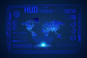 Modern HUD Technology Screen Background with world map vector