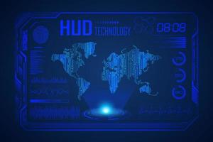 Modern HUD Technology Screen Background with world map vector