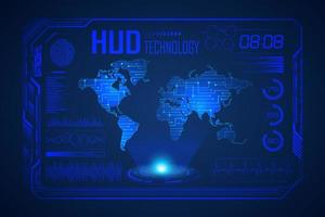 Modern HUD Technology Screen Background with world map vector
