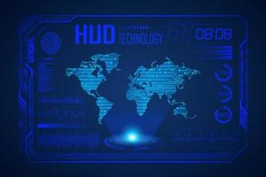 Modern HUD Technology Screen Background with world map vector