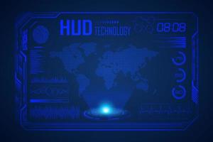 Modern HUD Technology Screen Background with world map vector