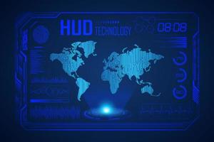 Modern HUD Technology Screen Background with world map vector