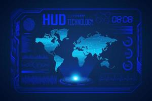 Modern HUD Technology Screen Background with world map vector