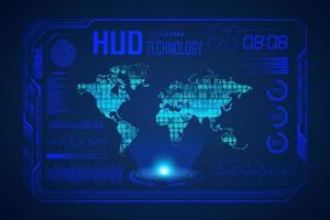 Modern HUD Technology Screen Background with world map vector