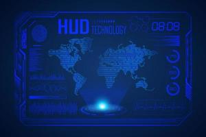 Modern HUD Technology Screen Background with world map vector