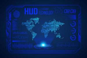 Modern HUD Technology Screen Background with world map vector