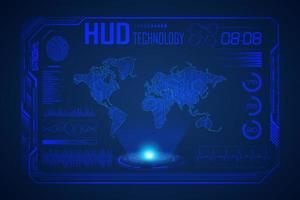 Modern HUD Technology Screen Background with world map vector