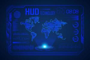 Modern HUD Technology Screen Background with world map vector