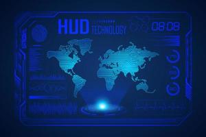 Modern HUD Technology Screen Background with world map vector