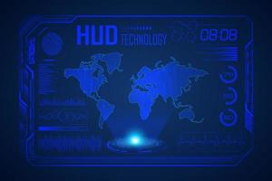 Modern HUD Technology Screen Background with world map vector