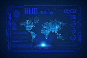 Modern HUD Technology Screen Background with world map vector