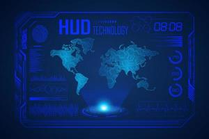 Modern HUD Technology Screen Background with world map vector
