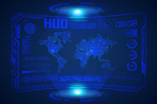 Modern HUD Technology Screen Background with world map vector