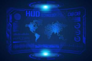 Modern HUD Technology Screen Background with world map vector