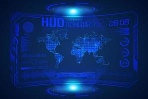 Modern HUD Technology Screen Background with world map vector