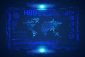 Modern HUD Technology Screen Background with world map vector