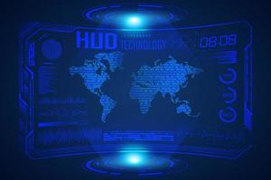 Modern HUD Technology Screen Background with world map vector