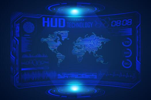 Modern HUD Technology Screen Background with world map vector