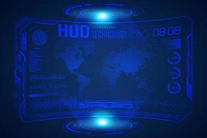 Modern HUD Technology Screen Background with world map vector