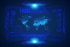 Modern HUD Technology Screen Background with world map vector