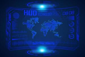 Modern HUD Technology Screen Background with world map vector