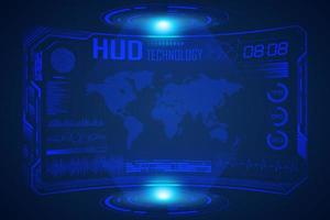 Modern HUD Technology Screen Background with world map vector