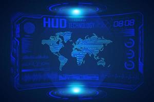 Modern HUD Technology Screen Background with world map vector