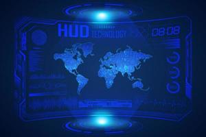 Modern HUD Technology Screen Background with world map vector