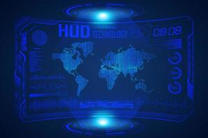 Modern HUD Technology Screen Background with world map vector