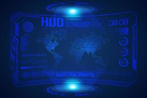 Modern HUD Technology Screen Background with world map vector